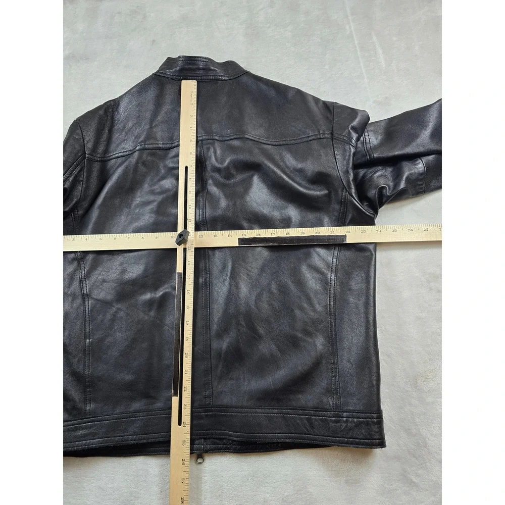 Banana Republic Leather Jacket Mens Large Black Cafe Racer Moto Biker Soft!